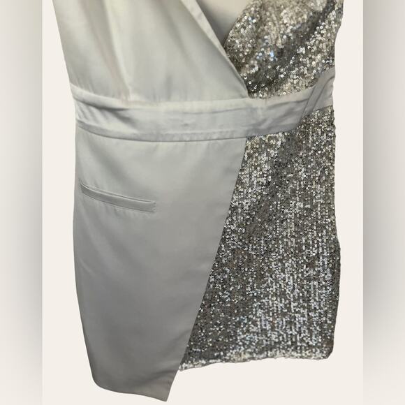 Elle Zeitoune Alexa Silver Sequined Long Sleeve Asymmetrical Mini Dress Size M - Picture 10 of 11
